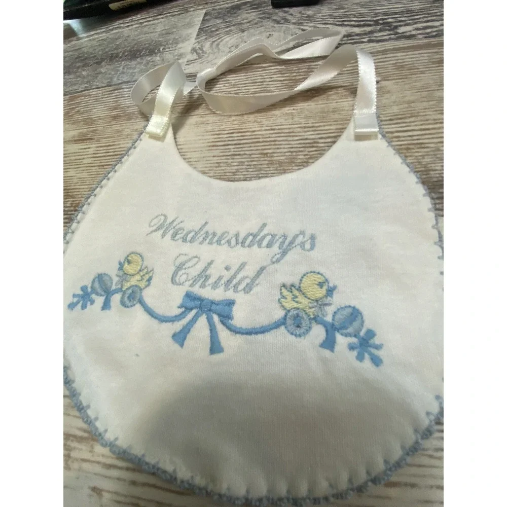 Vintage 1950s Tottle Take Wednesdays Child Embroidered Bib and Blankie Set